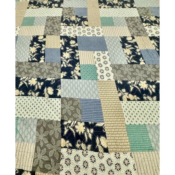 Martha Stewart Macys Collection Patchwork Quilt Full Queen Blue Floral Cottage - Picture 1 of 11